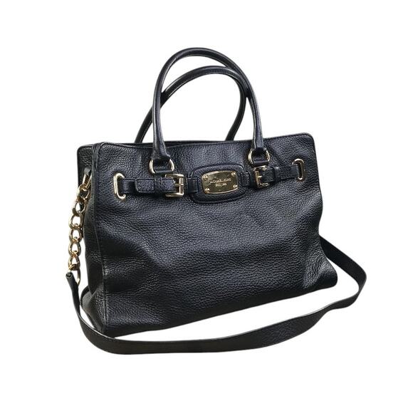 MICHAEL KORS Hamilton Large EW Leather Satchel Tote Bag Black Classic Business